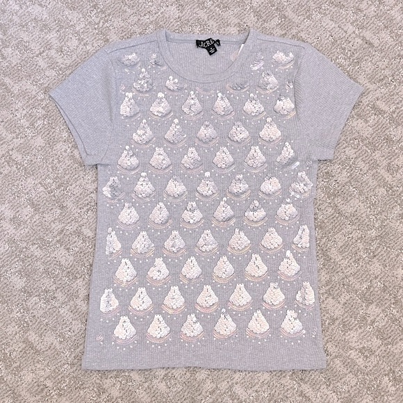 J.Crew Women’s Gray Rib Short-Sleeve Tee with Silver Sequin Embellishment—M - Picture 2 of 6